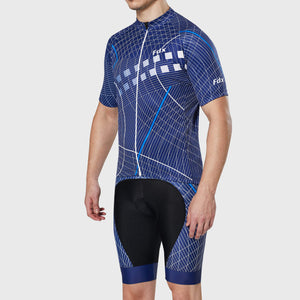 Fdx Mens Half Sleeve Cycling Jersey & Gel Padded Bib Shorts Blue Best Summer Road Bike Wear Light Weight, Hi-viz Reflectors & Pockets - Classic II
