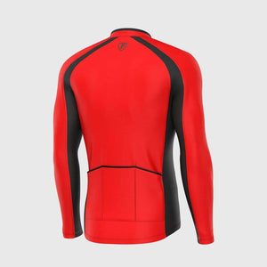 Fdx Men's Thermal Long Sleeve Cycling Jersey Black & Red for Winter Roubaix Warm Fleece Road Bike Wear Top Full Zipper, Pockets & Hi viz Reflectors - Transition