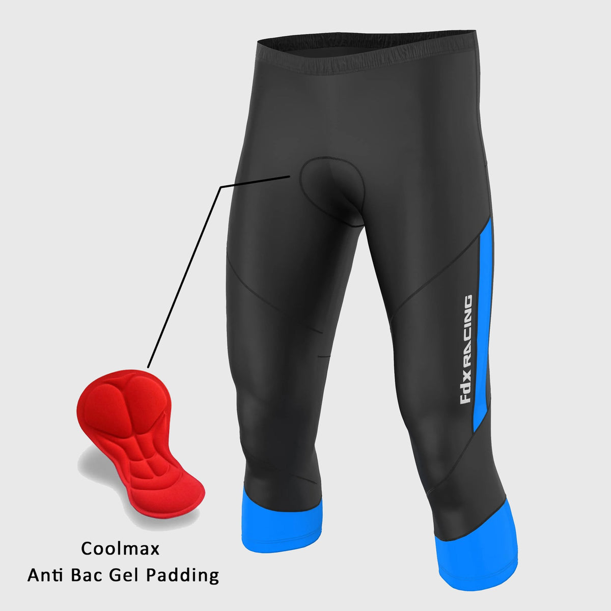 FDX Men’s Blue & Black Cycling Shorts Cool max Gel Padded comfortable road bike shorts - Breathable Quick Dry biking shorts, ultra-lightweight shorts with Secure pockets