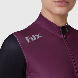 FDX Women’s cycling jersey Purple & Black full sleeves Windproof Thermal fleece Roubaix Winter Cycle Tops, lightweight long sleeves Warm lined shirt Reflective Details for biking