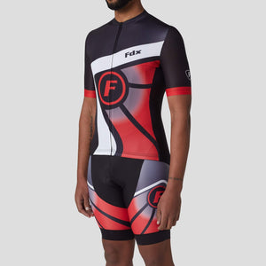Fdx Mens Red Short Sleeve Cycling Jersey & Gel Padded Bib Shorts Best Summer Road Bike Wear Light Weight, Hi-viz Reflectors & Pockets - Signature