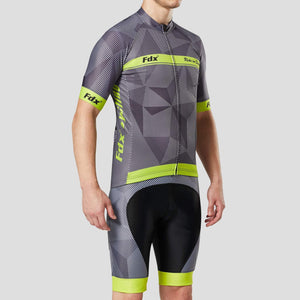 Fdx Breathable Men's Yellow Short Sleeve Cycling Jersey & Gel Padded Bib Shorts Best Summer Road Bike Wear Light Weight, Hi-viz Reflectors & Pockets - Splinter