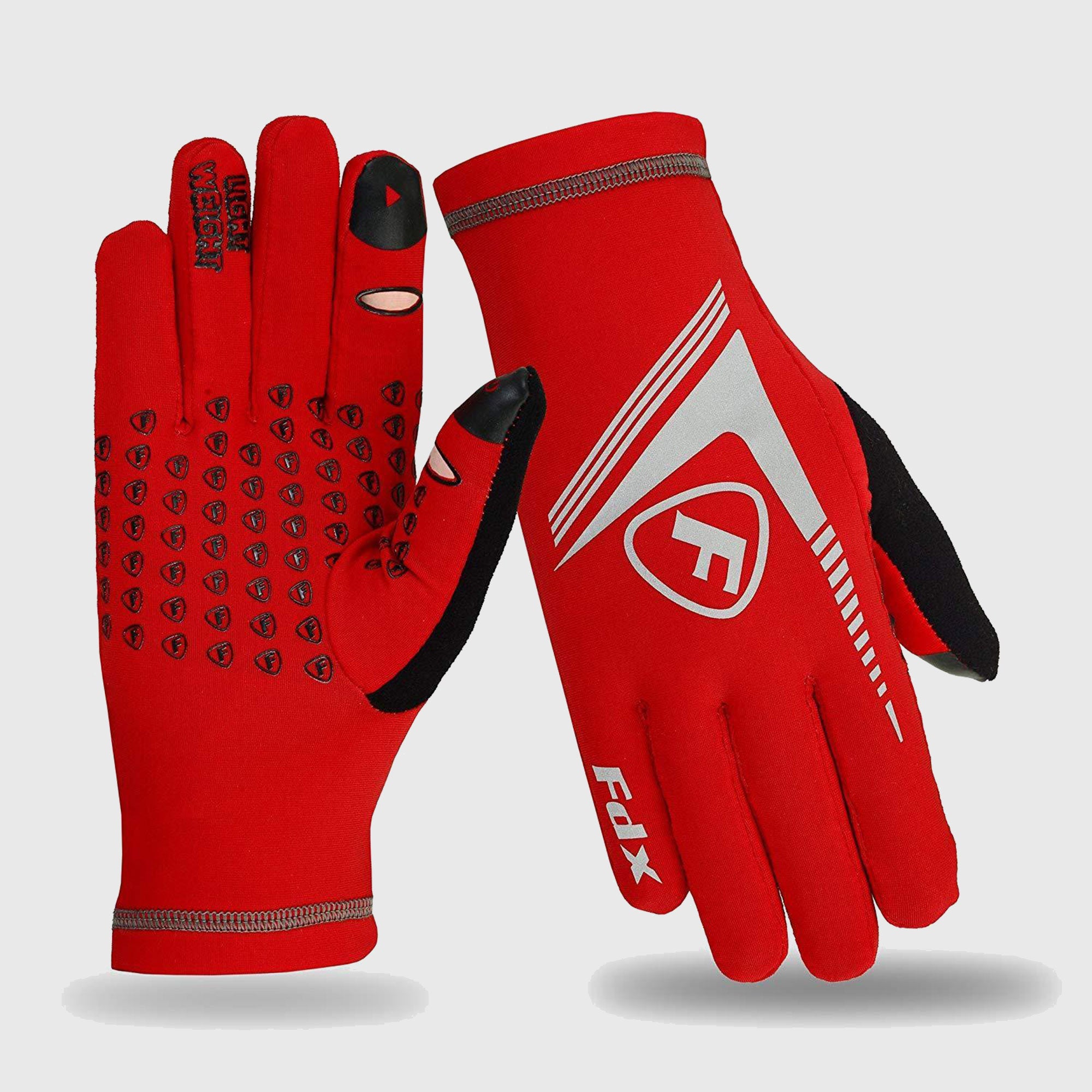 Fdx Red & White Full Finger Cycling Gloves for Winter MTB Road Bike Reflective Thermal & Touch Screen - Frost
