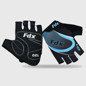 Fdx Black & Blue Short Finger Cycling Gloves for Summer MTB Road Bike fingerless, anti slip & Breathable - Surf