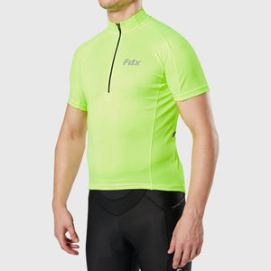 Fdx best men’s Yellow best short sleeves cycling jersey breathable lightweight hi-viz Reflective details summer biking top, full zip skin friendly half sleeves mesh cycling shirt for indoor & outdoor riding with two back & 1 zip pockets