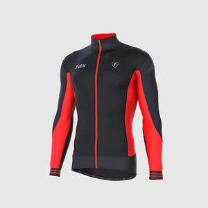 Fdx Mens Black & Red Full Sleeve Cycling Jersey for Winter Roubaix Thermal Fleece Road Bike Wear Top Full Zipper, Pockets & Hi-viz Reflectors - Thermodream