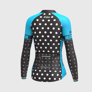 FDX Women’s full sleeves cycling jersey Blue & Black warm winter Roubaix biking top, lightweight windproof long sleeves fleece lined cycle shirt for riding
