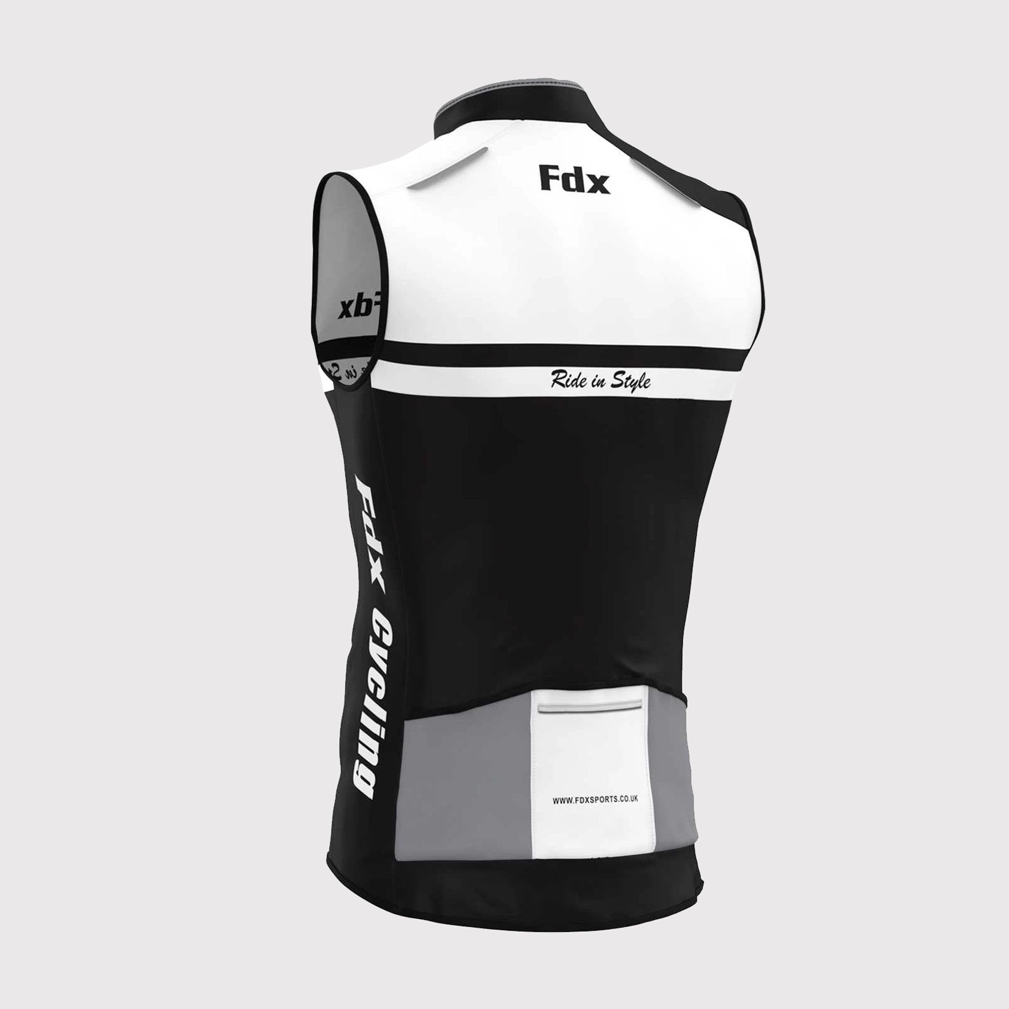 Fdx Men's Black & White Cycling Gilet Sleeveless Vest for Winter Clothing Hi-Viz Reflectors, Lightweight, Windproof, Waterproof & Pockets - Adrenaline