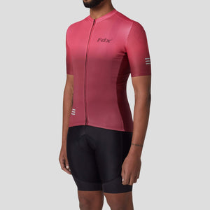 Fdx Pink & Maroon Mens Summer Short Sleeve Cycling Jersey lightweight stretchable, Bib Short Hi Viz Reflectors & Storage Pockets Cycling Clothes Australia
