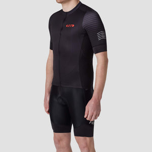 Fdx Men's Set Black Short Sleeve Cycling Jersey Summer Breathable Fabric, Bib Short Hi Viz Reflectors & Pockets Cycling Gear Australia