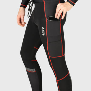 Fdx Men's Storage Pockets Gel Padded Cycling Tights Black & Red For Winter Roubaix Thermal Fleece Reflective Warm Leggings - All Day Bike Long Pants