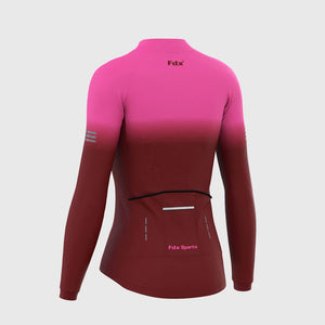 Fdx Women's Maroon & Pink Long Sleeve Cycling Jersey & Cushion Padded Bib Tights Pants for Winter Roubaix Thermal Fleece Road Bike Wear Windproof, Hi viz Reflectors & Pockets - Duo