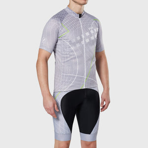 Fdx Mens Grey Half Sleeve Cycling Jersey & Gel Padded Bib Shorts Best Summer Road Bike Wear Light Weight, Hi-viz Reflectors & Pockets - Classic II
