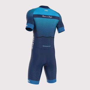 Fdx Mens Blue Sleeveless Gel Padded Triathlon / Skin Suit for Summer Cycling Wear, Running & Swimming Half Zip - Aero AU