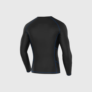 Fdx Long Sleeve Compression Top for Men's Black & Blue Running Gym Workout Wear Rash Guard Stretchable Breathable All Season- Recoil