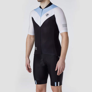 Fdx Black & Blue Mens Summer Short Sleeve Cycling Jersey lightweight Mesh lightweight Fabric, Bib Short Hi Vis Reflectors & Pockets Cycling apparel Australia