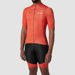 Fdx Mens Orange Half Sleeve Cycling Jersey & Gel Padded Bib Shorts Best Summer Road Bike Wear Light Weight, Hi-viz Reflectors & Pockets - Essential