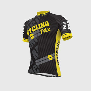 Fdx Mens Breathable yellow Short Sleeve Cycling Jersey & Gel Padded Bib Shorts Best Summer Road Bike Wear Light Weight, Hi-viz Reflectors & Pockets - Core