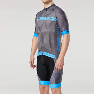 Fdx Short Sleeve Cycling Jersey & Gel Padded Bib Shorts for Mens Blue Best Summer Road Bike Wear Light Weight, Hi-viz Reflectors & Pockets - Splinter