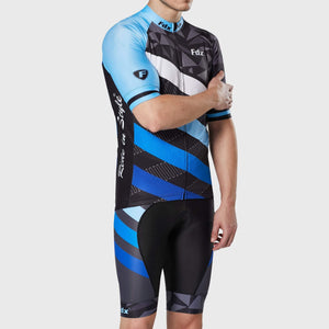 Fdx Short Sleeve Cycling Jersey & Gel Padded Bib Shorts for Mens Blue Best Summer Road Bike Wear Light Weight, Hi-viz Reflectors & Pockets - Equin
