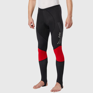 Fdx Breathable Men's Gel Padded Cycling Tights Black & Red For Winter Roubaix Thermal Fleece Reflective Warm Stretchable Leggings - Thermodream Bike Long Pants
