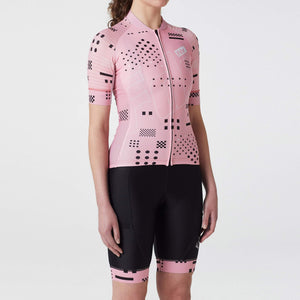 Fdx Women's Tea Pink Short Sleeve Cycling Jersey & Gel Padded Bib Shorts Best Summer Road Bike Wear Light Weight, Hi viz Reflectors & Pockets - All Day
