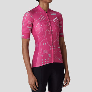 Fdx Women's Pink Best Short Sleeve Cycling Jersey & Gel Padded Bib Shorts Sport & Outdoor Summer Road Bike Wear Light Weight, Hi viz Reflectors & Pockets - All Day