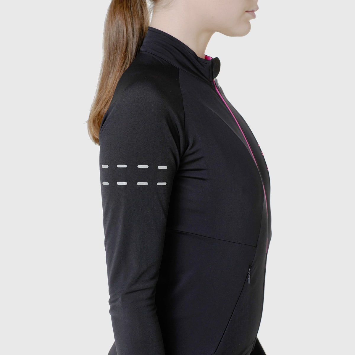 FDX Women’s cycling jersey Black & Pink full sleeves Windproof Thermal fleece Roubaix Winter Cycle Tops, lightweight long sleeves Warm lined shirt Reflective Details for biking