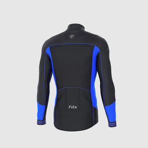 Fdx Mens Blue Long Sleeve Cycling Jersey for Winter Roubaix Thermal Fleece Road Bike Wear Top Full Zipper, Pockets & Hi-viz Reflectors - Thermodream
