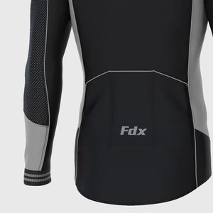 Fdx Men's Black & Grey Road Cycling Long Sleeve Jersey for Winter Roubaix Thermal Fleece Road Bike Wear Top Full Zipper, Pockets & Hi viz Reflectors - Thermodream