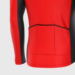 Fdx Storage Pockets Long Sleeve Best Men's Cycling Jersey Black & Red for Winter Roubaix Thermal Fleece Road Bike Wear Top Full Zipper, Pockets & Reflective Details - Transition