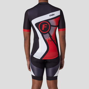 Fdx Black & Red Short Sleeve Cycling Jersey & Gel Padded Bib Shorts Mens Best Summer Road Bike Wear Light Weight, Hi-viz Reflectors & Pockets - Signature
