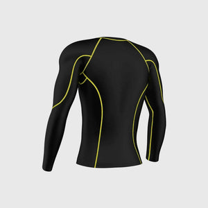 Fdx Mens Black & Yellow Long Sleeve Compression Top Running Gym Workout Wear Rash Guard Stretchable Breathable - Thermolinx