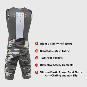 Fdx Mens Grey Sleeveless Gel Padded Triathlon / Skin Suit for Summer Cycling Wear, Running & Swimming Half Zip - Camouflage AU