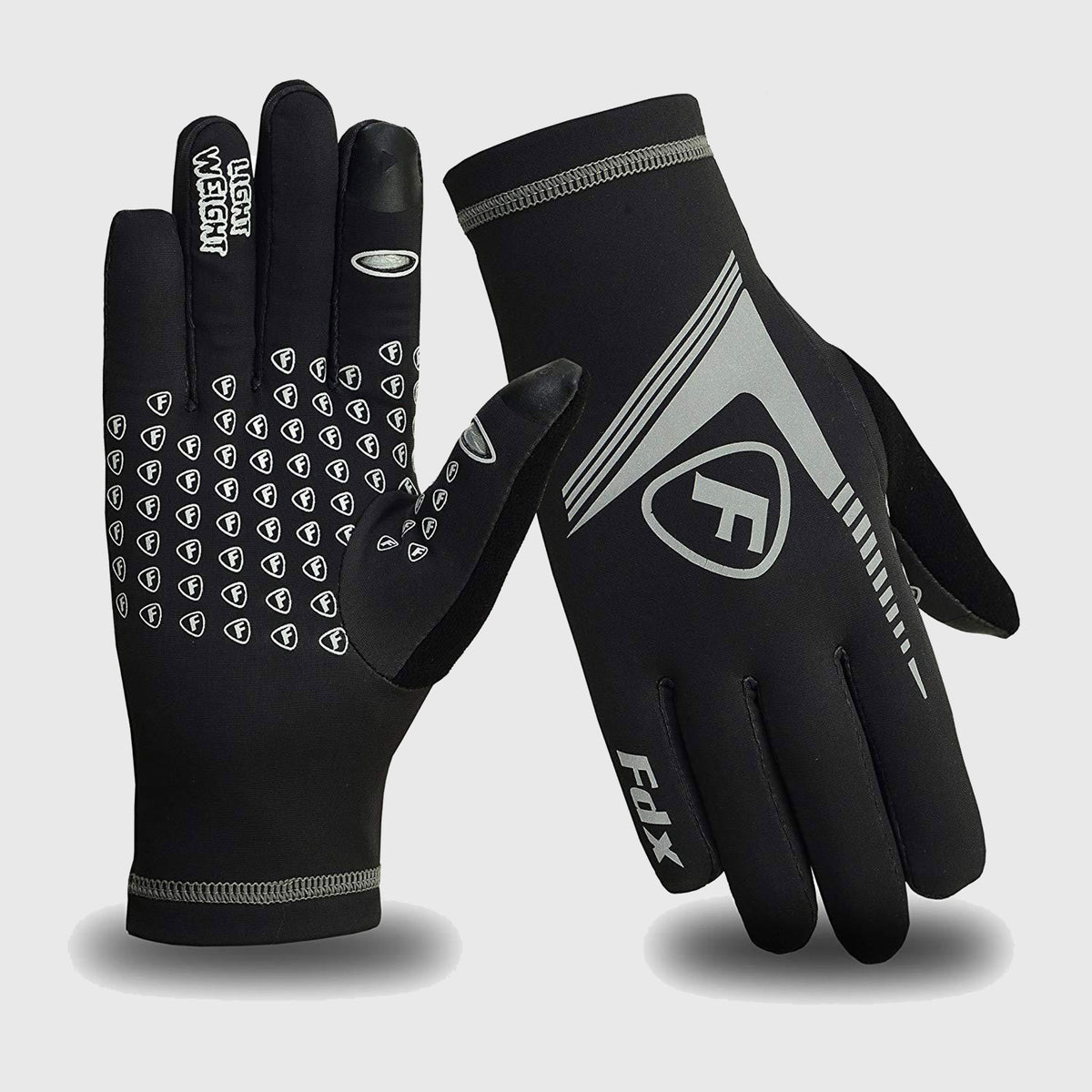 Fdx Black & White Full Finger Cycling Gloves for Winter MTB Road Bike Reflective Thermal & Touch Screen - Frost