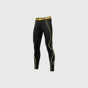 FDX Men's Compression Long Length Black & yellow Elastic Waist Lightweight, Breathable & Quick Dry