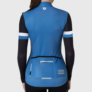 Women’s black & Blue full sleeves cycling jersey windproof warm Roubaix winter biking top, lightweight long sleeves thermal fleece shirt for bike riding