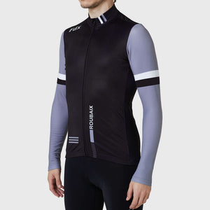 Fdx Mens Grey & Black Long Sleeve Cycling Jersey for Winter Roubaix Thermal Fleece Road Bike Wear Top Full Zipper, Pockets & Hi-viz Reflectors - Limited Edition