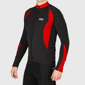 Fdx Black & Red Men's Full Sleeve Cycling Jersey for Winter Roubaix Thermal Fleece Road Bike Wear Top Full Zipper, Pockets & Hi viz Reflectors - Viper
