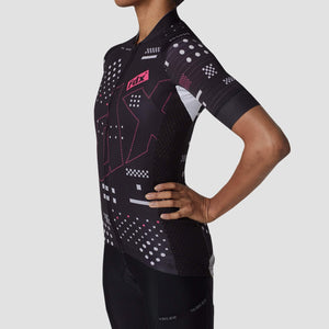 Fdx Women's Black Short Sleeve Cycling Jersey & Gel Padded Bib Shorts Best Summer Road Bike Wear Light Weight, Hi viz Reflectors & Pockets - All Day
