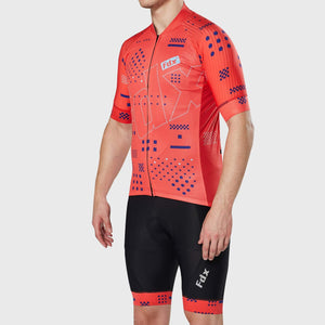 Fdx Breathable Men's Red Short Sleeve Cycling Jersey & Gel Padded Bib Shorts Best Summer Road Bike Wear Light Weight, Hi-viz Reflectors & Pockets - All Day