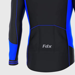 Fdx Men's Black & Blue Road Cycling Long Sleeve Jersey for Winter Roubaix Thermal Fleece Road Bike Wear Top Full Zipper, Pockets & Hi viz Reflectors - Thermodream