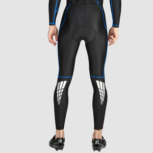 Fdx Men's Storage Pockets Gel Padded Cycling Tights Black & Blue For Winter Roubaix Thermal Fleece Reflective Warm Leggings - Heatchaser Bike Long Pants