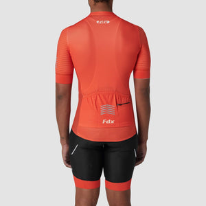 Fdx Mens Road Cycling Short Sleeve Jersey & Gel Padded Bib Shorts Orange Best Summer Road Bike Wear Light Weight, Hi-viz Reflectors & Pockets - Essential