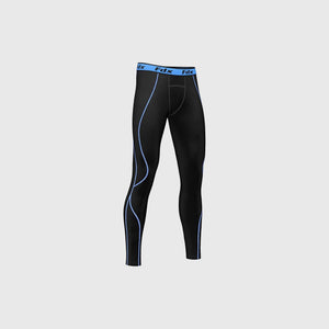 FDX Men's Black & Blue Compression Long Length Elastic Waist Lightweight, Breathable & Quick Dry