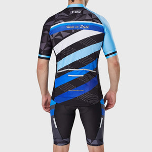 Fdx Mens Pockets Blue Short Sleeve Cycling Jersey & Gel Padded Bib Shorts Best Summer Road Bike Wear Light Weight, Hi-viz Reflectors & Pockets - Equin