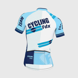 Fdx Mens Blue Pockets Short Sleeve Cycling Jersey & Gel Padded Bib Shorts Best Summer Road Bike Wear Light Weight, Hi-viz Reflectors & Pockets - Core