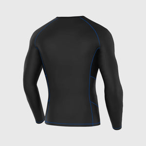 Fdx Mens Compression Top Blue Running Gym Workout Wear Rash Guard Stretchable Breathable - Recoil