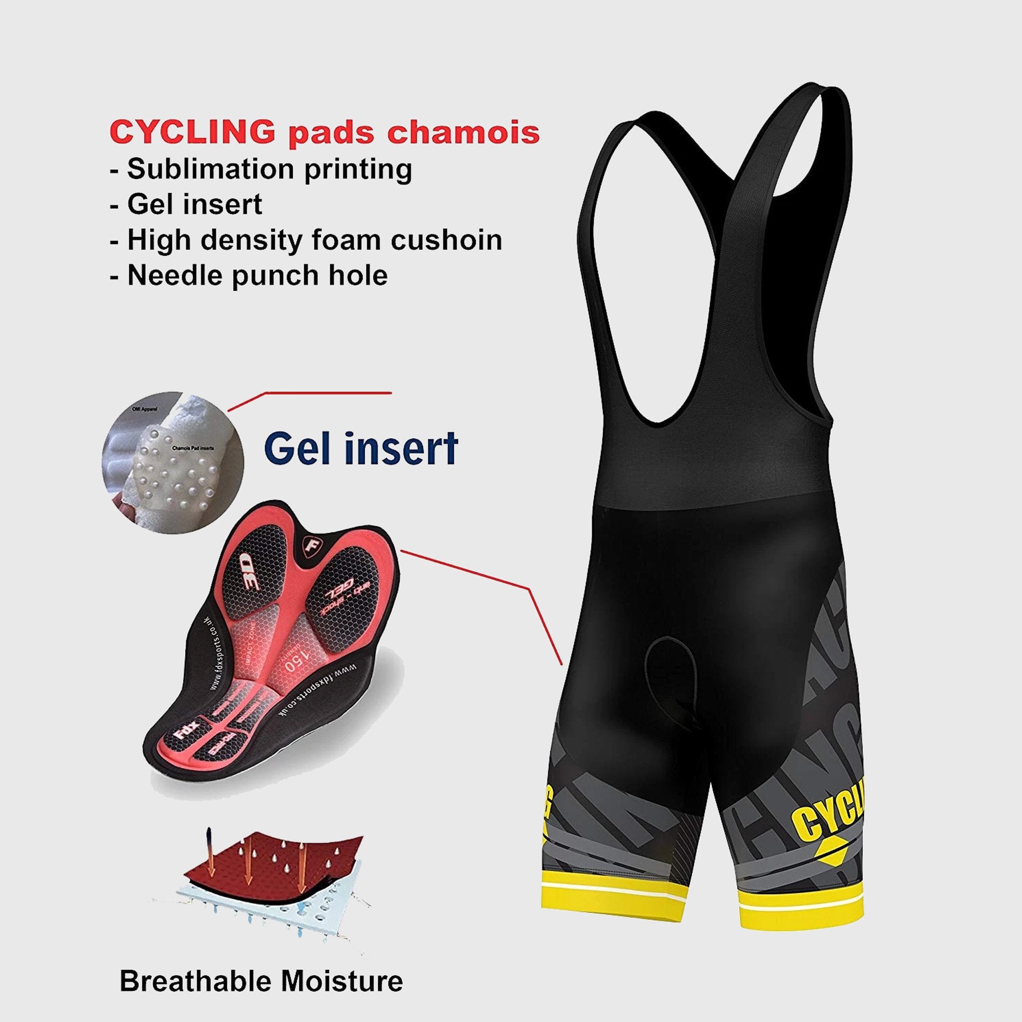 Fdx Men's Black & Yellow Gel Padded Cycling Bib Shorts For Summer Best Outdoor Road Bike Short Length Bib - Core