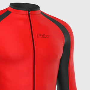 Fdx Men's Warm Long Sleeve Cycling Jersey Black & Red for Winter Roubaix Thermal Fleece Road Bike Wear Top Full Zipper, Pockets & Hi viz Reflectors - Transition